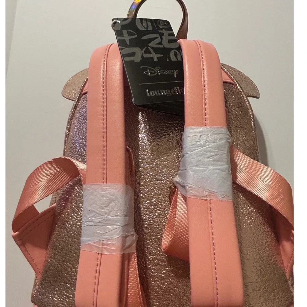 Disney Loungefly Minnie Mouse Rose Gold Metallic Mini Backpack with Bow NEW